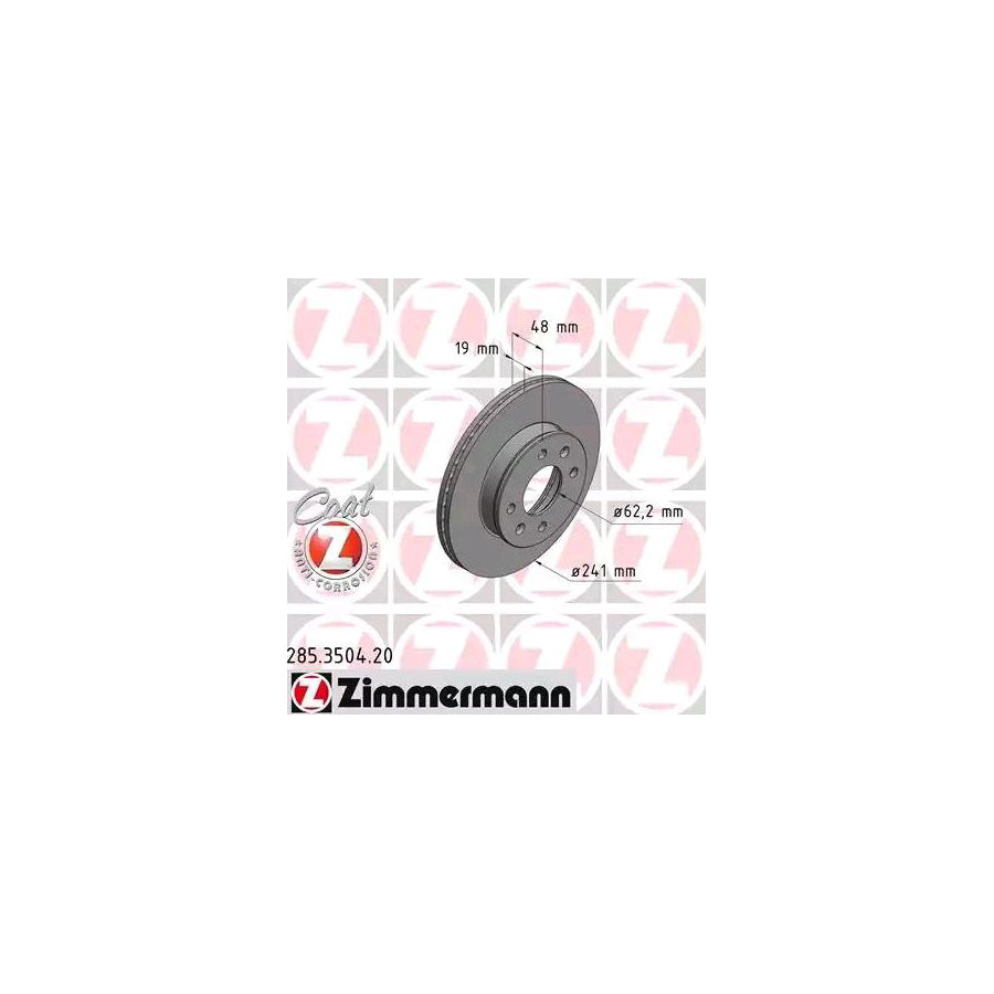 ZIMmERMANN COAT Z 285 3504 20 Brake Disc Internally Vented Coated