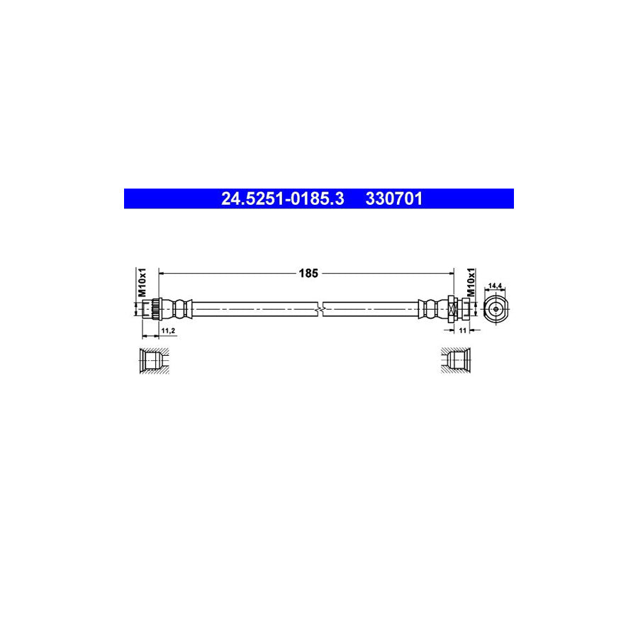 ATE 24 5251 0185 3 Brake Hose 185Mm
