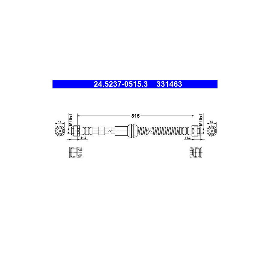 ATE 24 5237 0515 3 Brake Hose 515Mm