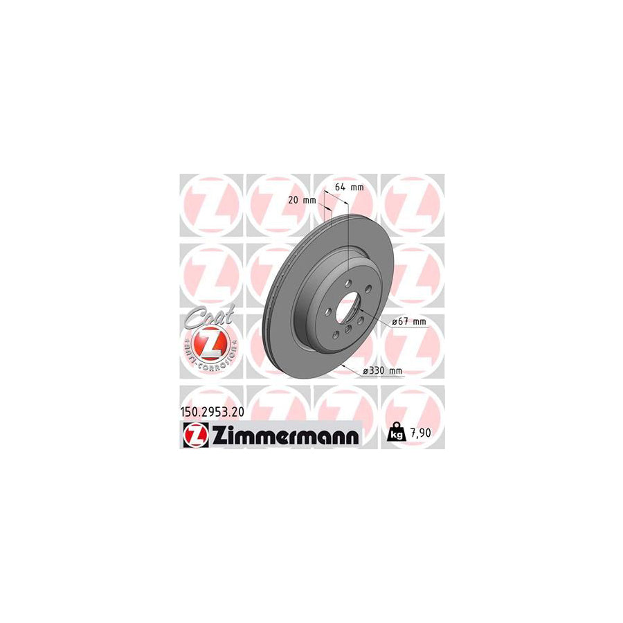 ZIMmERMANN COAT Z 150 2953 20 Brake Disc Internally Vented Coated High carbon
