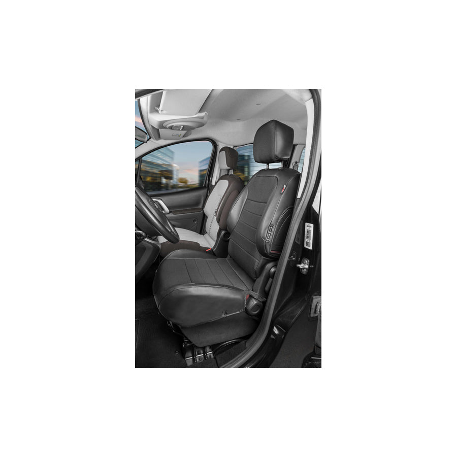 WALSER 50283 Car seat cover for CITRO?N BERLINGO Black, Leatherette, Polyester, Front