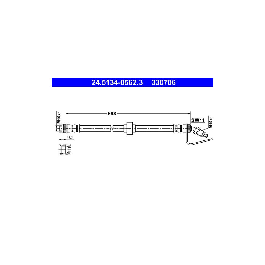 ATE 24 5134 0562 3 Brake Hose 568Mm M10X1 