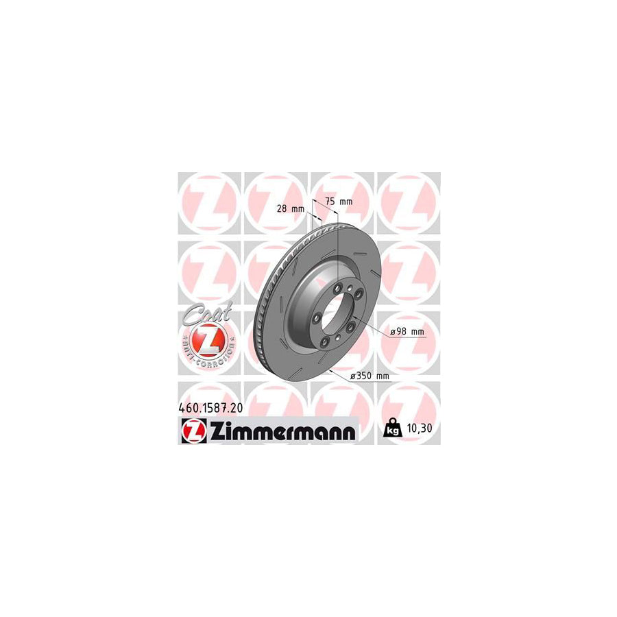 ZIMmERMANN COAT Z 460 1587 20 Brake Disc for PORSCHE Panamera 970 Internally Vented Slotted Coated