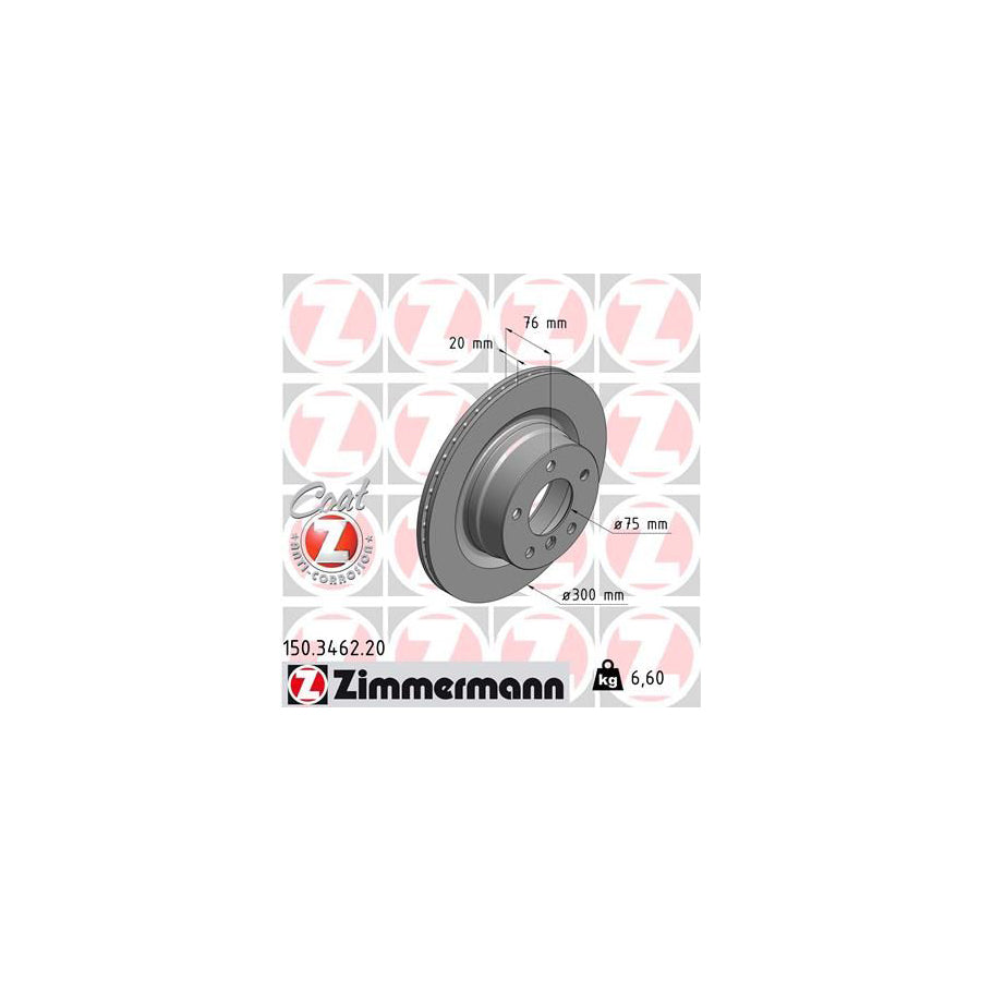 ZIMmERMANN COAT Z 150 3462 20 Brake Disc for BMW 1 Series Internally Vented Coated High carbon