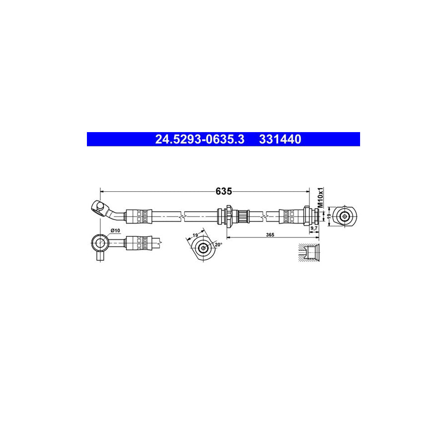 ATE 24 5293 0635 3 Brake Hose 635Mm M10X1 