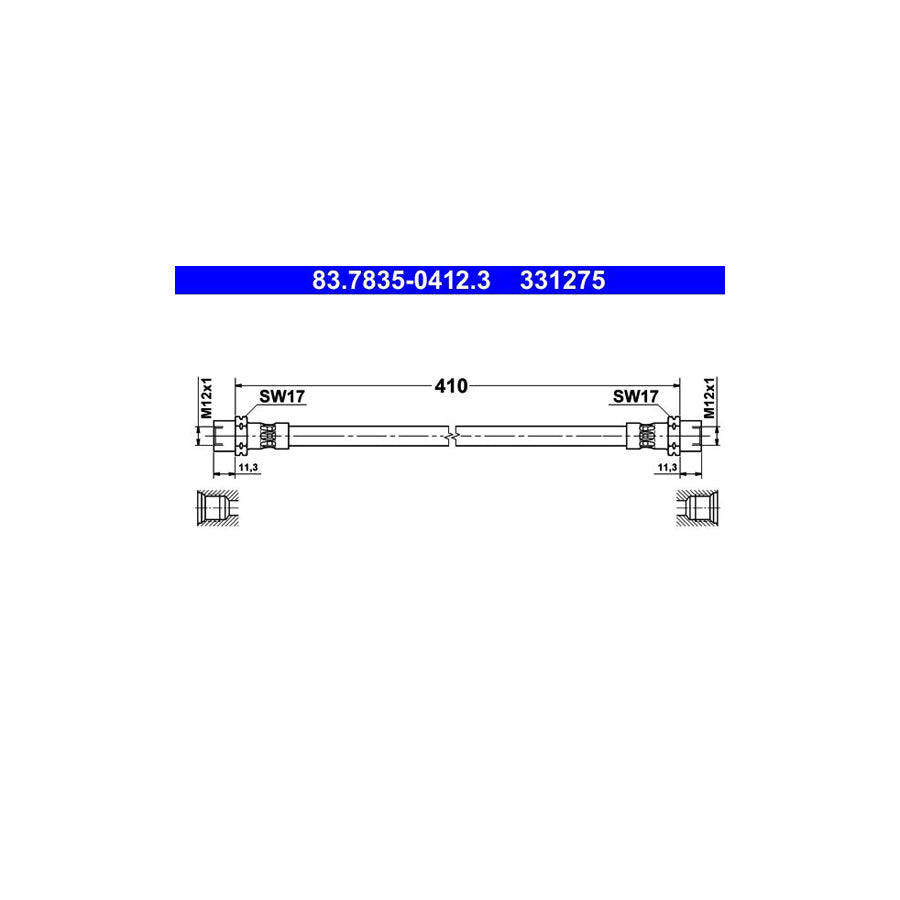 ATE 83 7835 0412 3 Brake Hose 410Mm