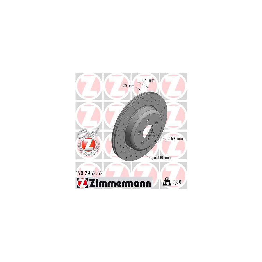 ZIMmERMANN SPORT COAT Z 150 2952 52 Brake Disc Internally Vented Perforated Coated High carbon