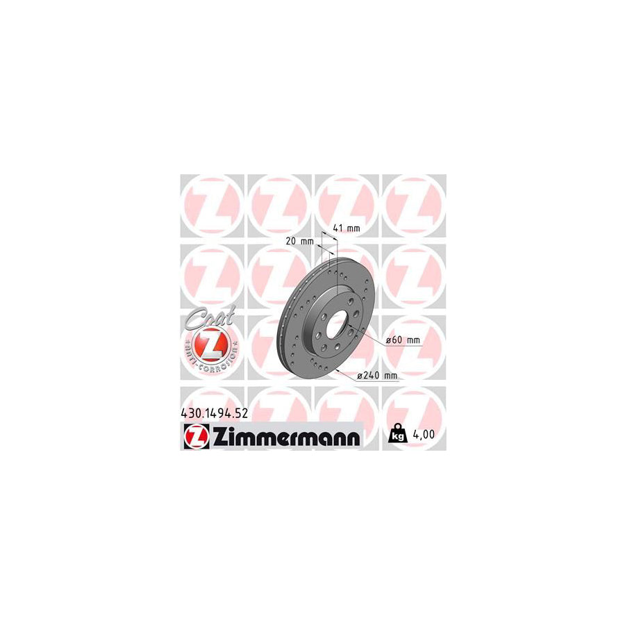 ZIMmERMANN SPORT COAT Z 430 1494 52 Brake Disc Internally Vented Perforated Coated