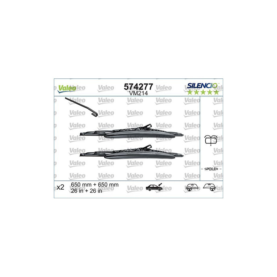 Valeo Silencio Conventional Set, Silencio Performance 574277 Wiper Blade | Duco Car Parts UK Car Parts