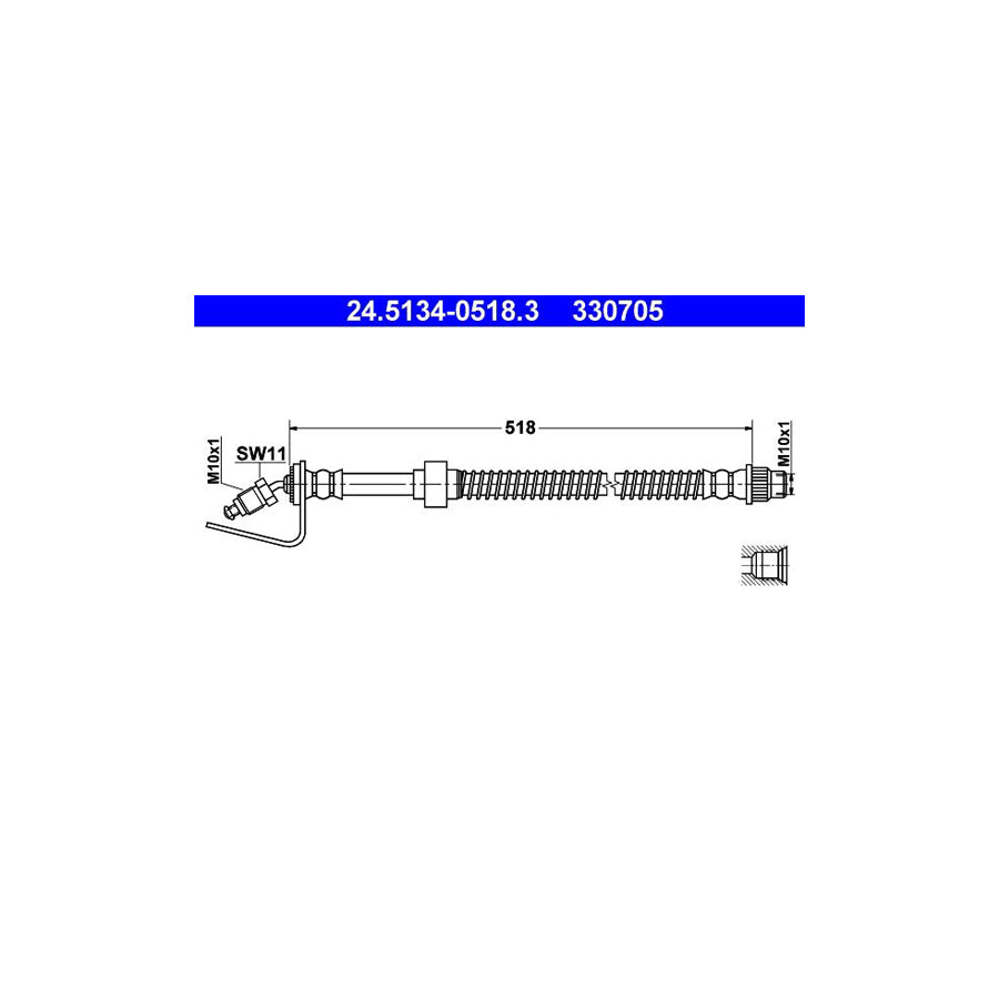 ATE 24 5134 0518 3 Brake Hose 518Mm M10X1 