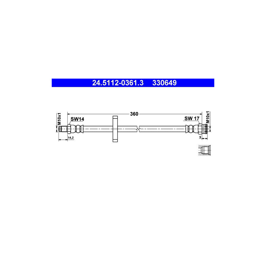 ATE 24 5112 0361 3 Brake Hose 360Mm M10X1 