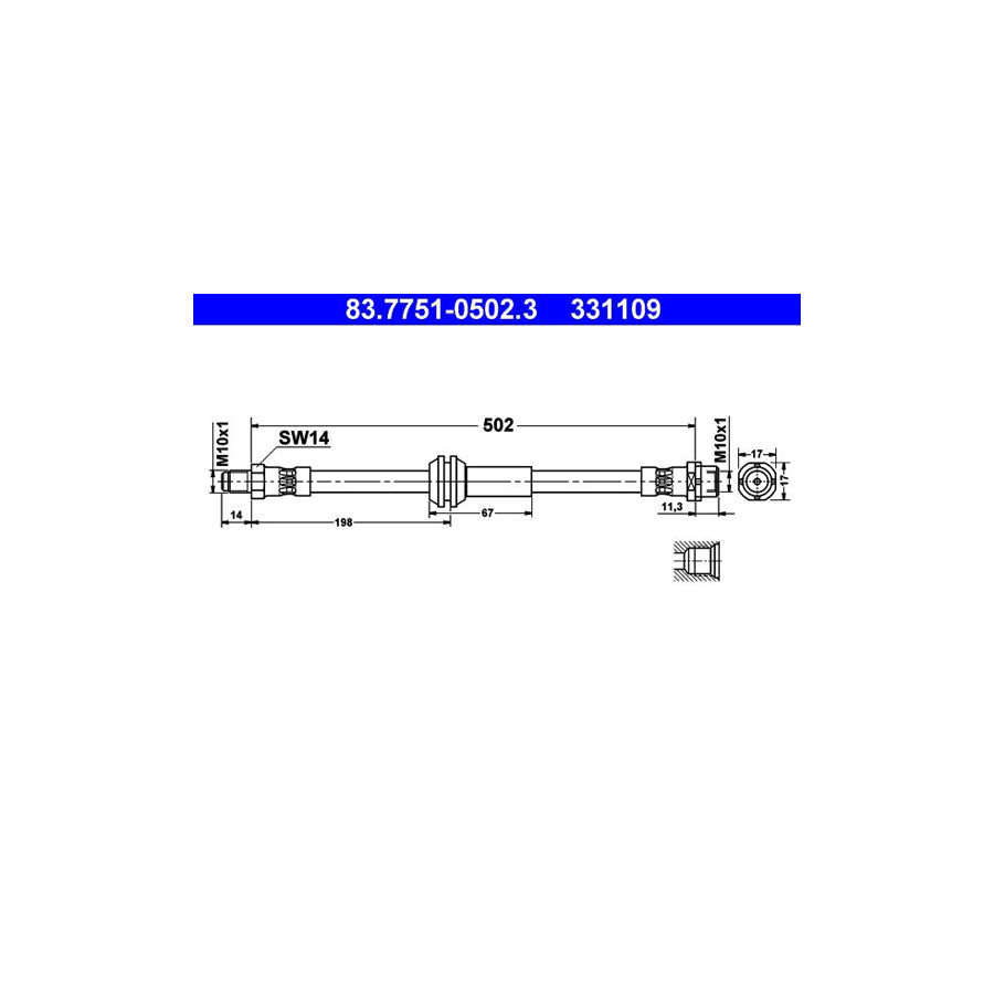 ATE 83 7751 0502 3 Brake Hose 502Mm M10X1 