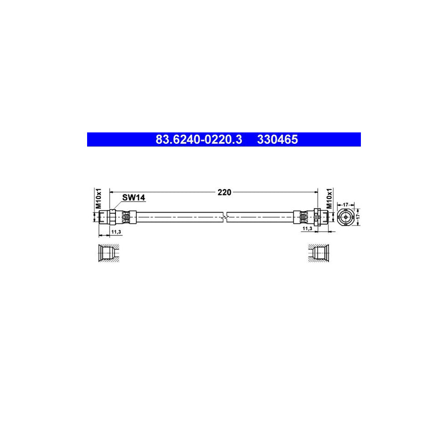ATE 83 6240 0220 3 Brake Hose for BMW Z3 220Mm