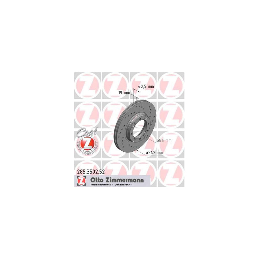 ZIMmERMANN SPORT COAT Z 285 3502 52 Brake Disc Internally Vented Perforated Coated