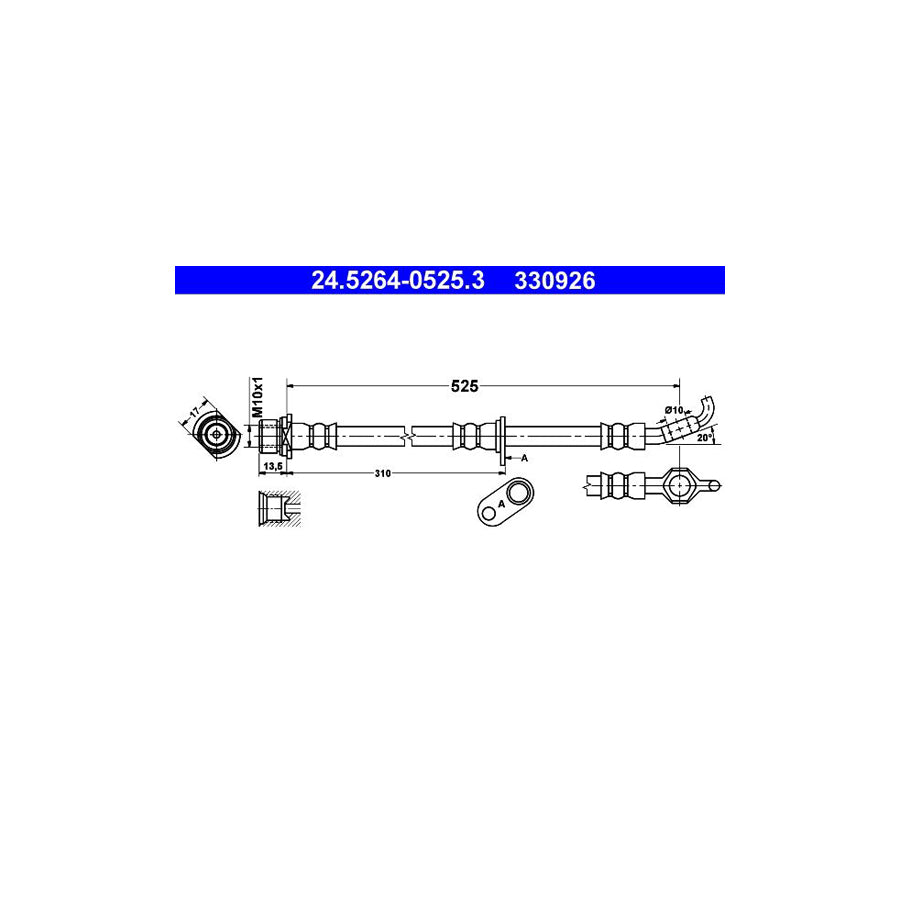ATE 24 5264 0525 3 Brake Hose 525Mm M10X1 