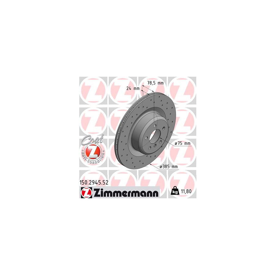 ZIMmERMANN SPORT COAT Z 150 2945 52 Brake Disc Internally Vented Perforated Coated High carbon