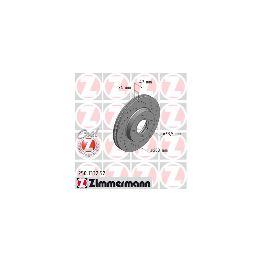 ZIMmERMANN SPORT COAT Z 250 1332 52 Brake Disc Internally Vented Perforated Coated