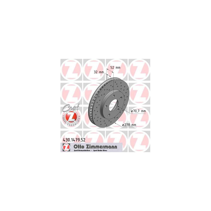 ZIMmERMANN SPORT COAT Z 430 1479 52 Brake Disc Internally Vented Perforated Coated