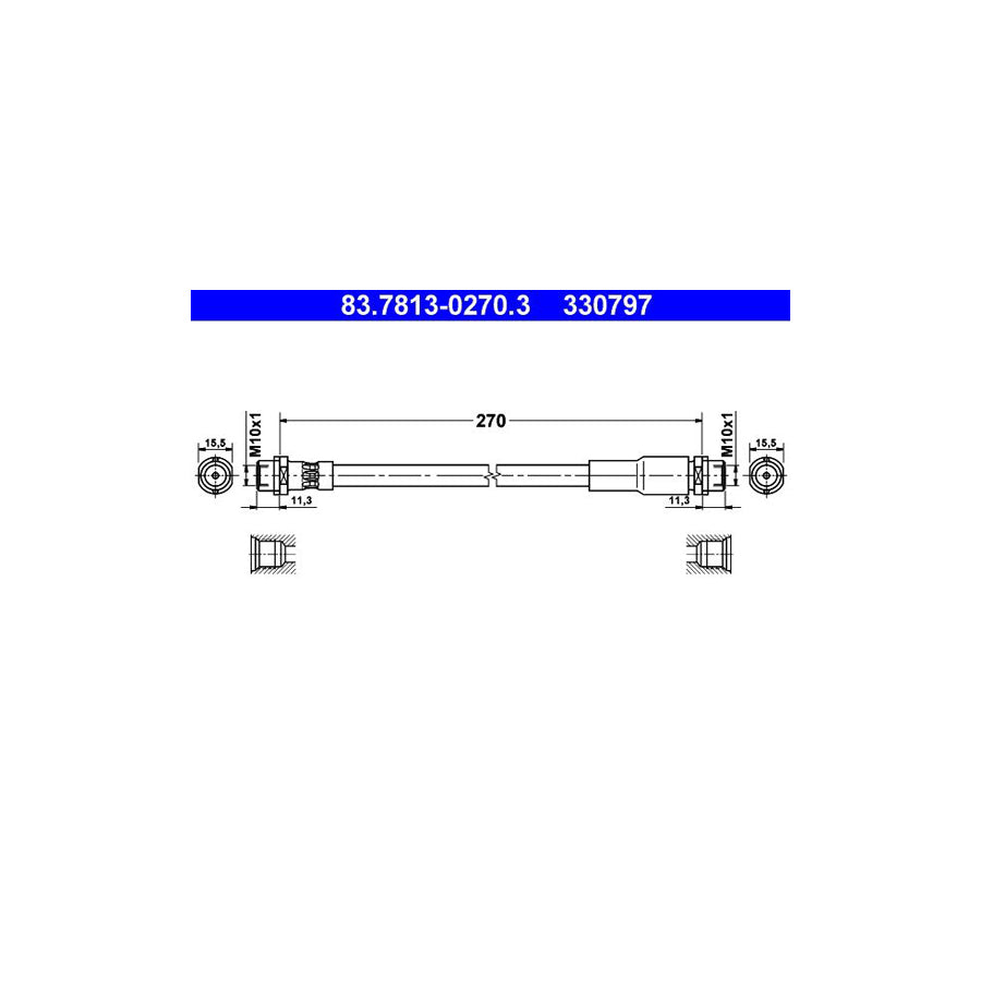 ATE 83 7813 0270 3 Brake Hose 270Mm