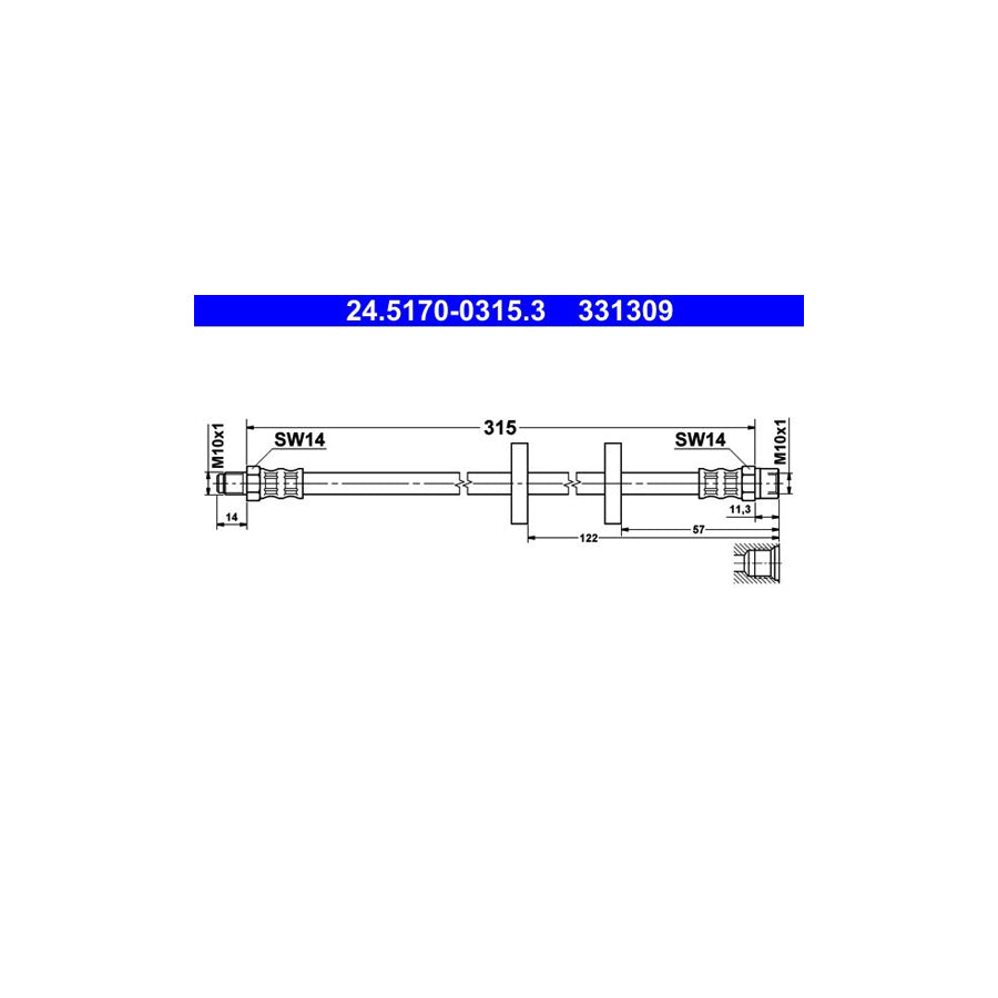 ATE 24 5170 0315 3 Brake Hose 315Mm M10X1 
