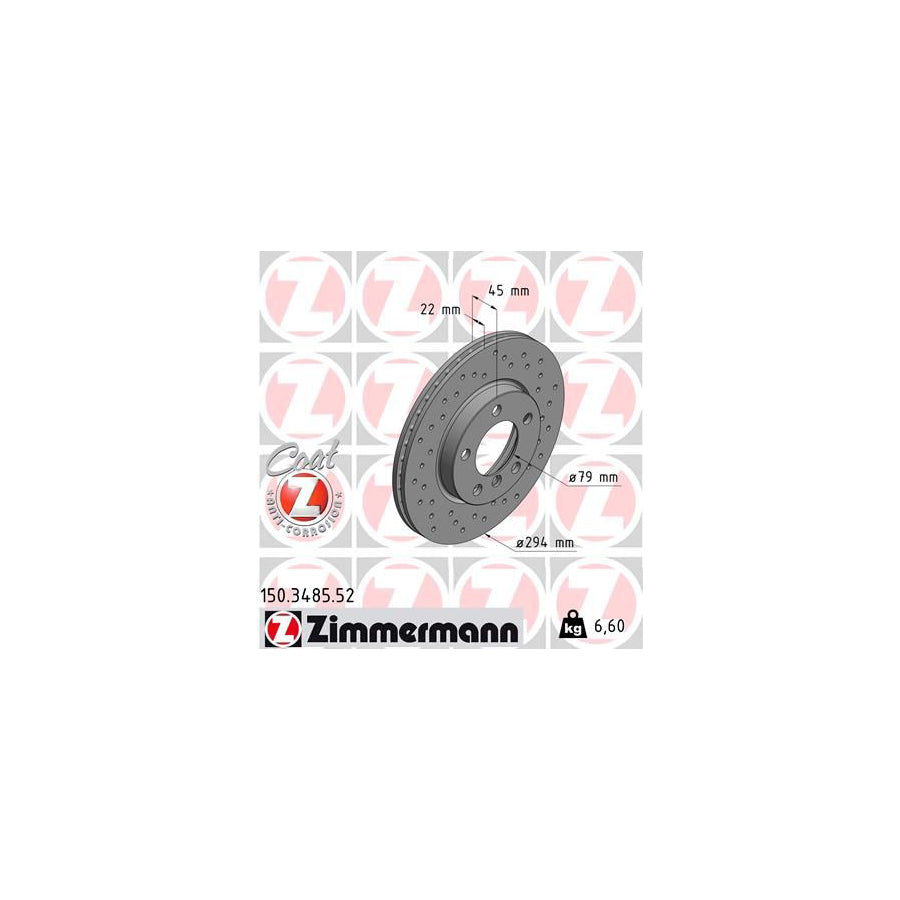 ZIMmERMANN SPORT COAT Z 150 3485 52 Brake Disc Internally Vented Perforated Coated High carbon
