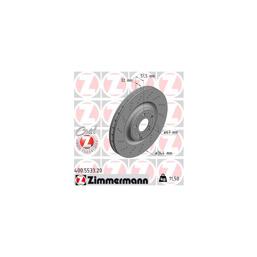 ZIMmERMANN 400 5533 20 Brake Disc suitable for MERCEDES BENZ CLS Internally Vented Perforated Coated High carbon