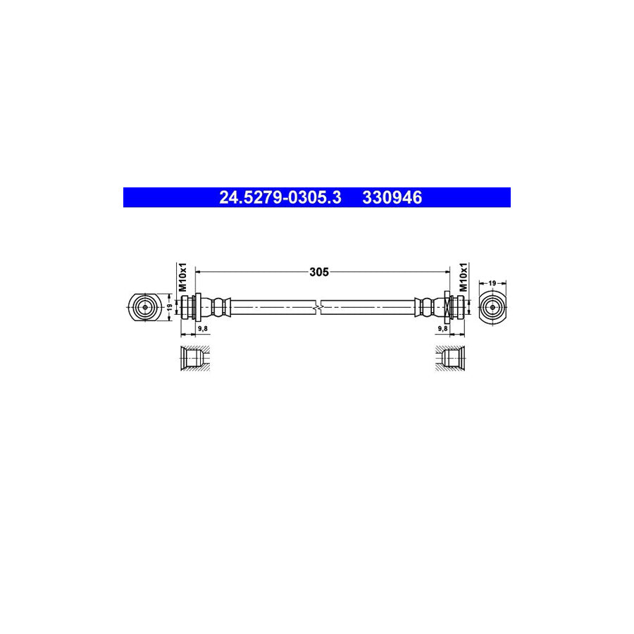 ATE 24 5279 0305 3 Brake Hose 305Mm
