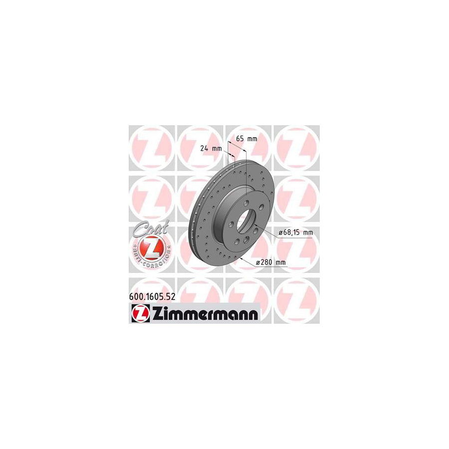 ZIMmERMANN SPORT COAT Z 600 1605 52 Brake Disc for VW TRANSPORTER Internally Vented Perforated Coated