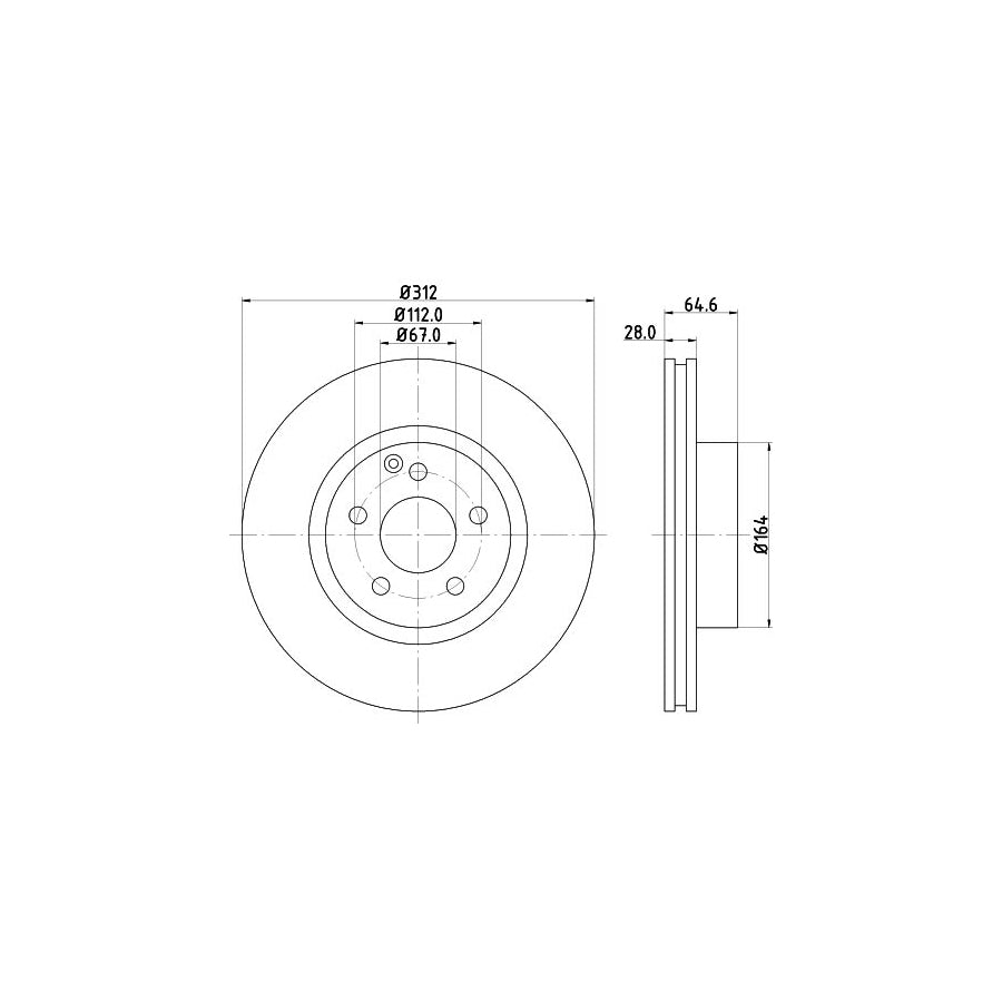 HELLA PRO 8DD 355 108 821 Brake Disc Internally Vented Coated without wheel hub without wheel studs