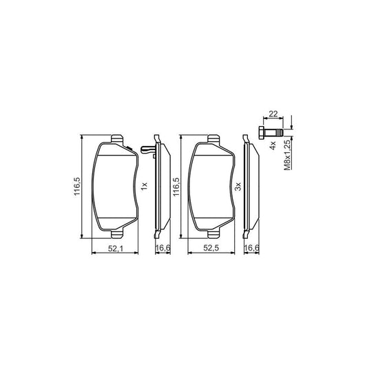 Bosch 0986495485 Brake Pad Set For Nissan Micra V Hatchback K14 With Acoustic Wear Warning BP2117