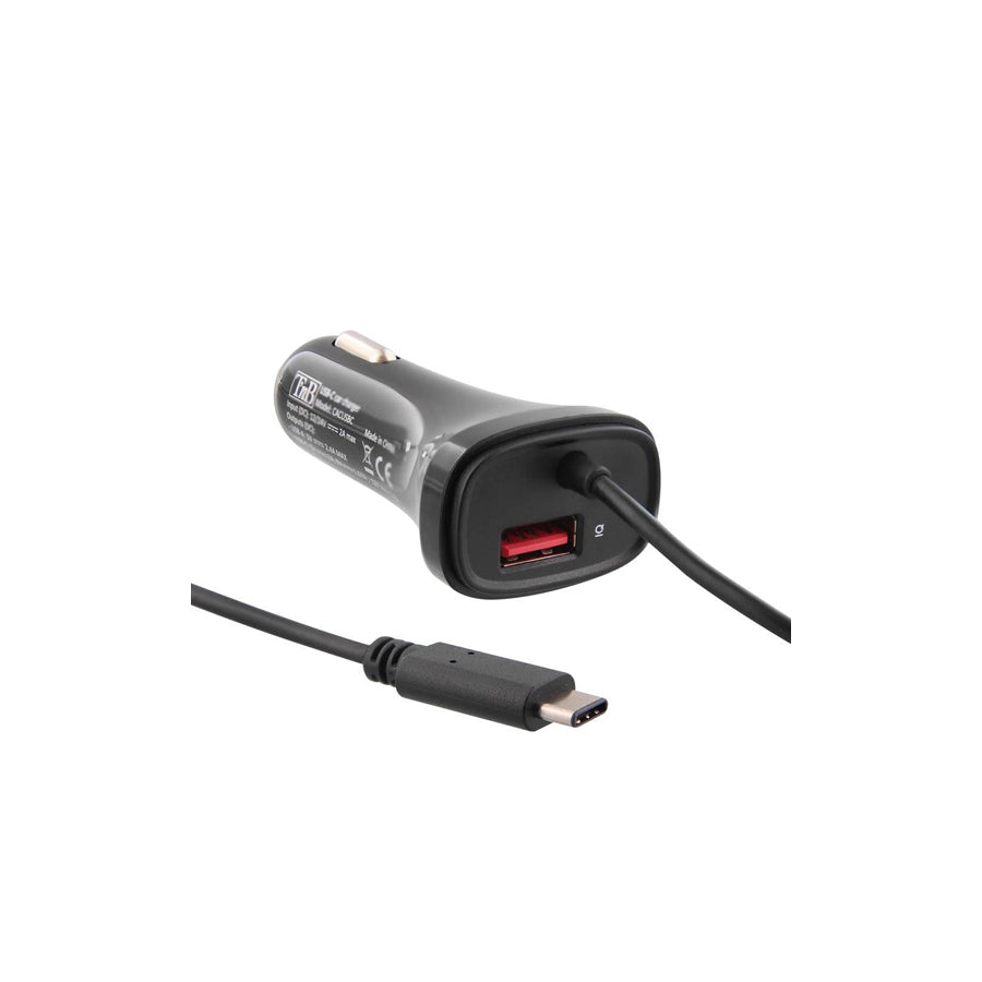 TnB CACUSBC 8109 In-car charger 1.2m, Number of inlets/outlets: 1 USB-A, 1 USB-C, with USB plug (type C), USB type-C, Black