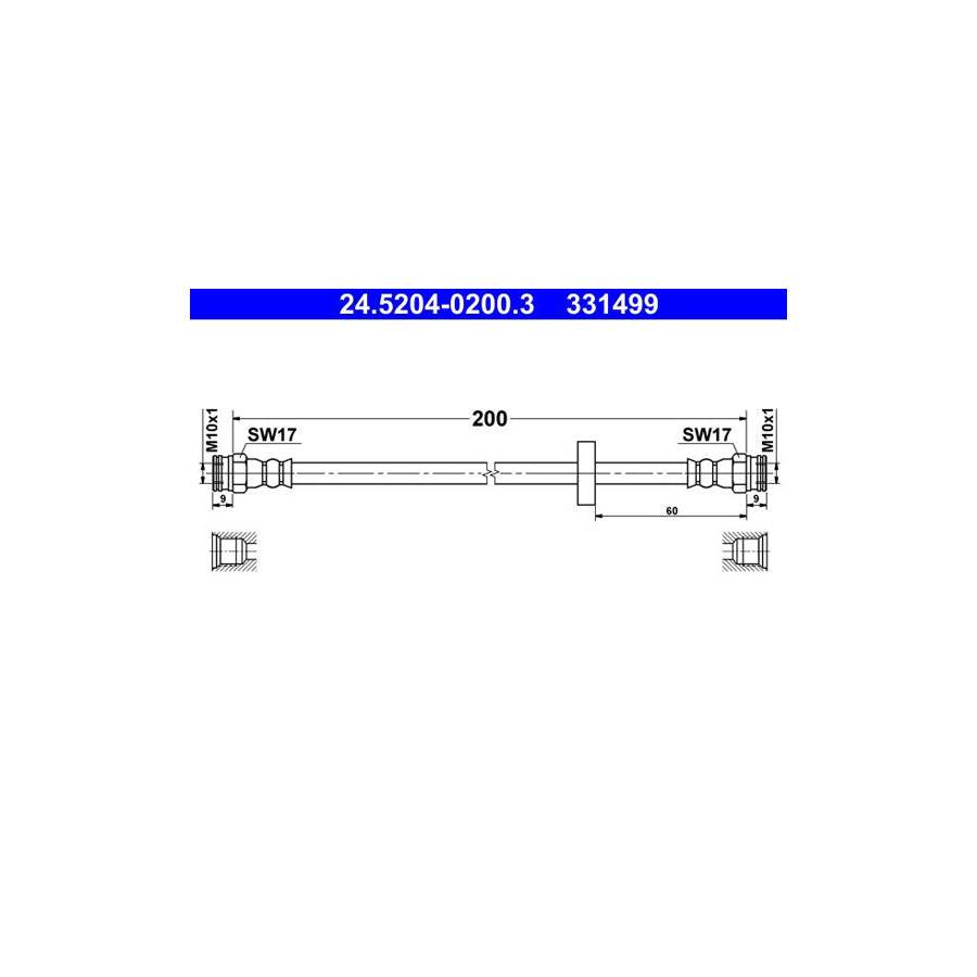 ATE 24 5204 0200 3 Brake Hose 200Mm