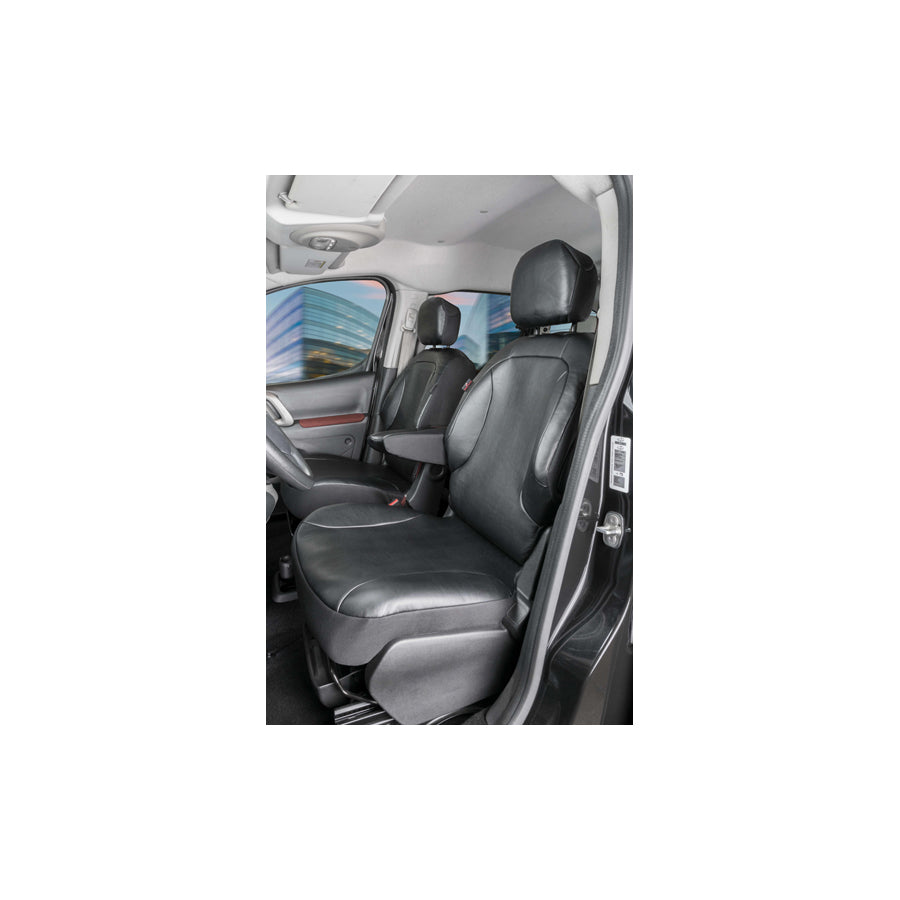 WALSER 11539 Car seat cover for PEUGEOT PARTNER Black, Leatherette, Polyester, Front