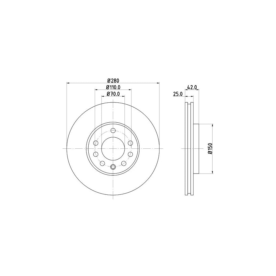 HELLA PRO High Carbon 8DD 355 127 381 Brake Disc Internally Vented Coated High carbon without wheel hub without wheel studs