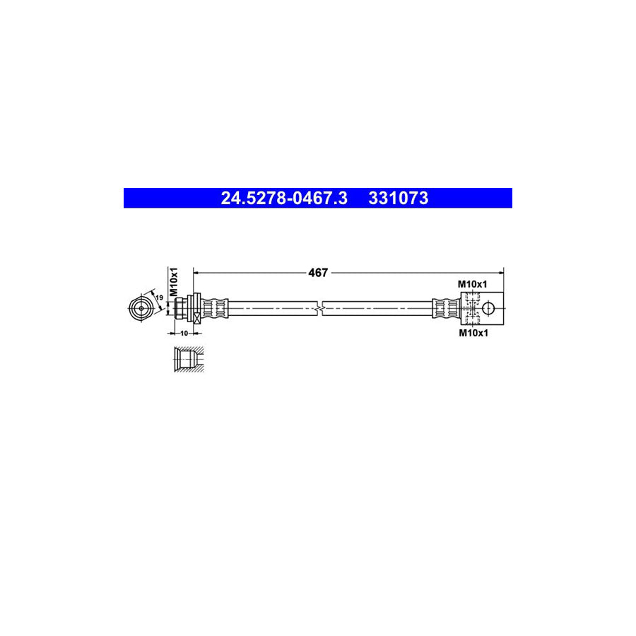 ATE 24 5278 0467 3 Brake Hose for NISSAN Terrano II Off Road R20 467Mm M10X1 