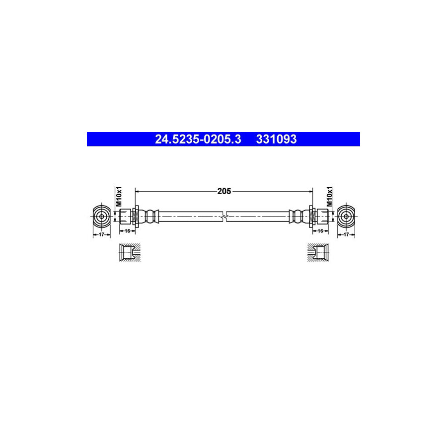 ATE 24 5235 0205 3 Brake Hose 205Mm
