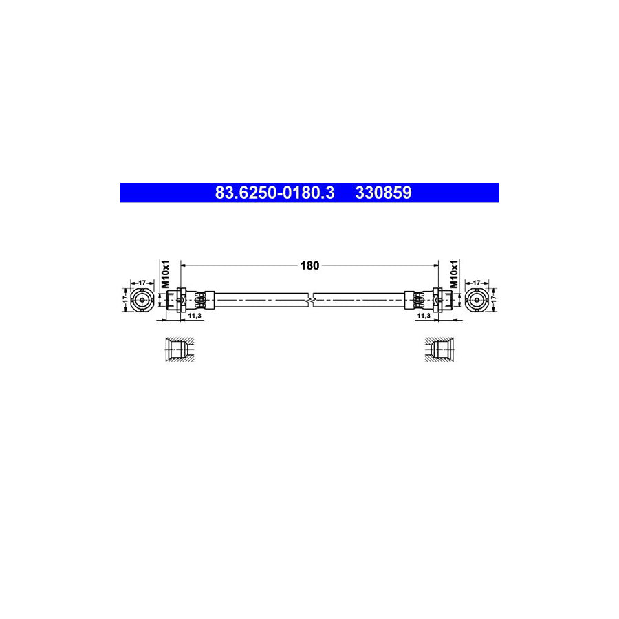 ATE 83 6250 0180 3 Brake Hose 180Mm