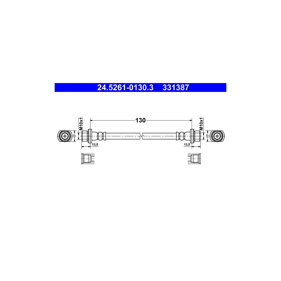 ATE 24 5261 0130 3 Brake Hose 130Mm