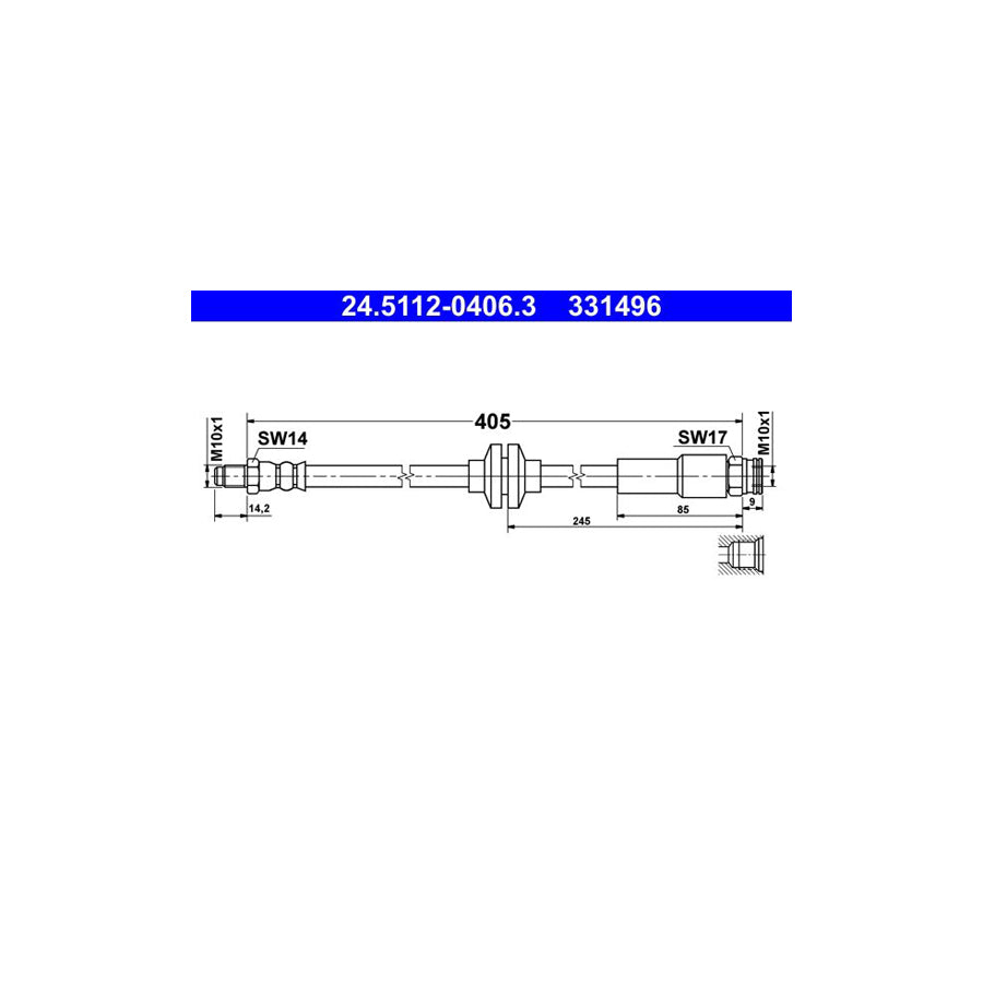 ATE 24 5112 0406 3 Brake Hose 405Mm M10X1 