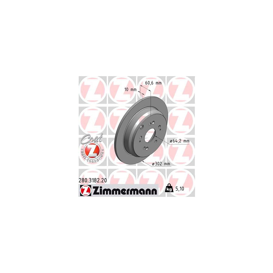 ZIMmERMANN COAT Z 280 3182 20 Brake Disc for HONDA CR V Solid Coated