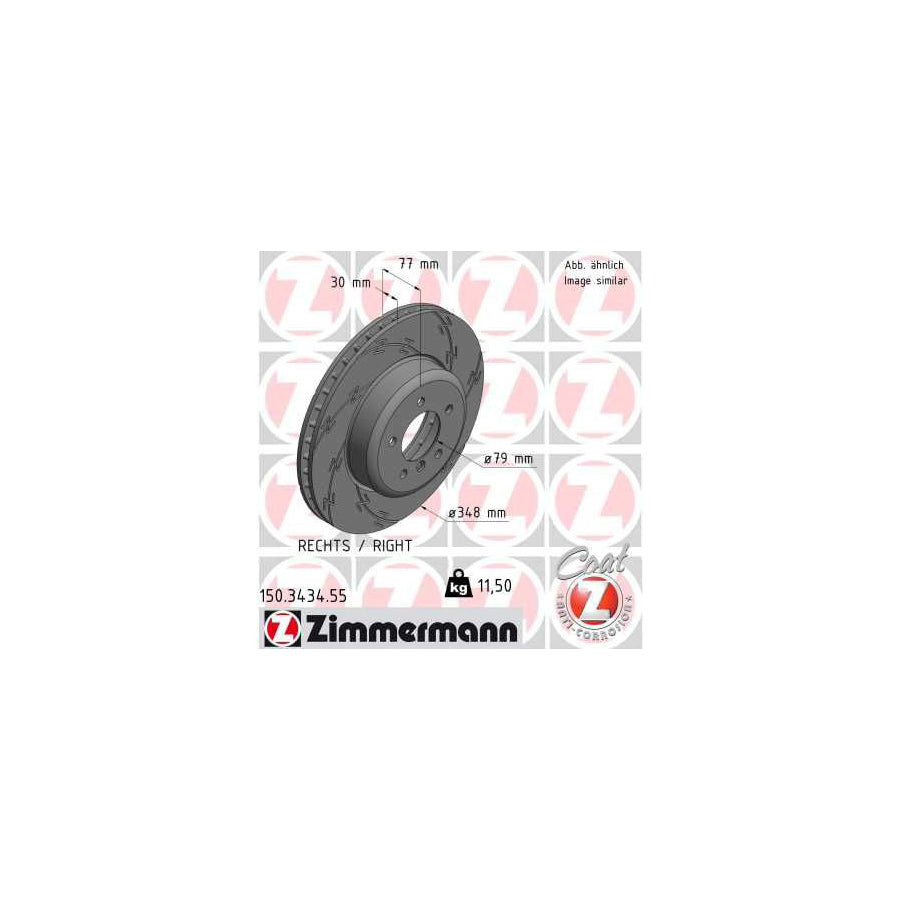 ZIMmERMANN BLACK Z 150 3434 55 Brake Disc Internally Vented Slotted Coated High carbon