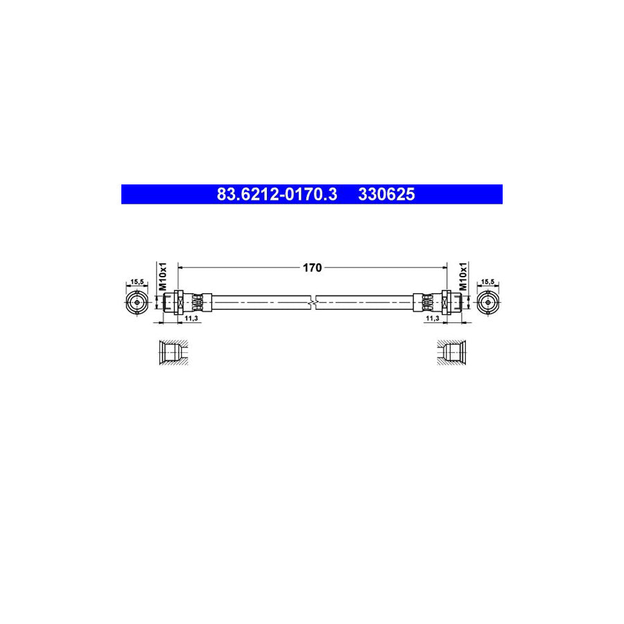 ATE 83 6212 0170 3 Brake Hose for AUDI A6 170Mm