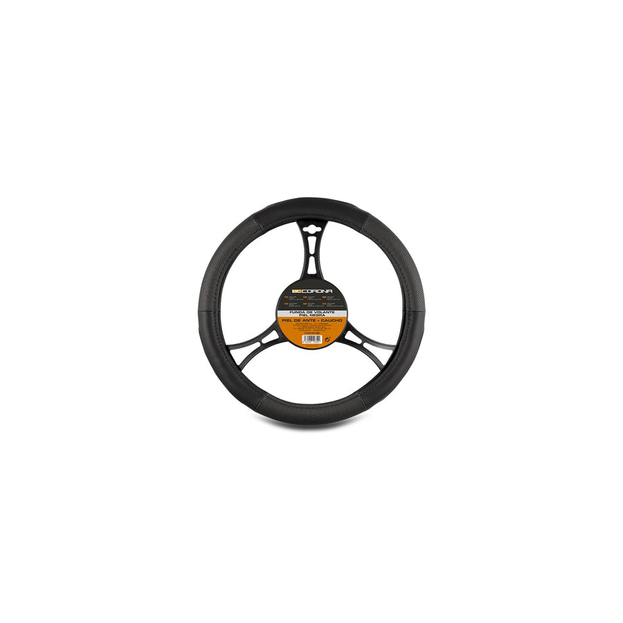 CORONA FVO10156 Steering wheel cover Black, ?: 36-38cm, Elastomer, Leather