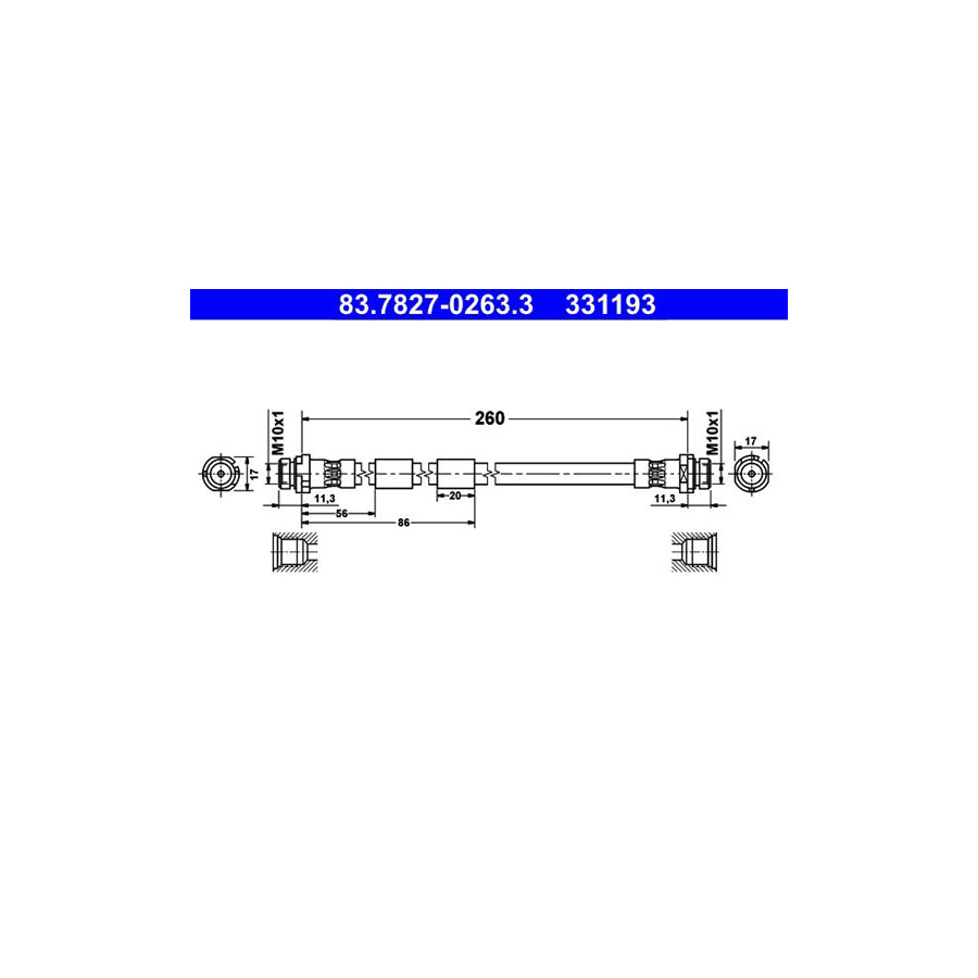 ATE 83 7827 0263 3 Brake Hose 260Mm