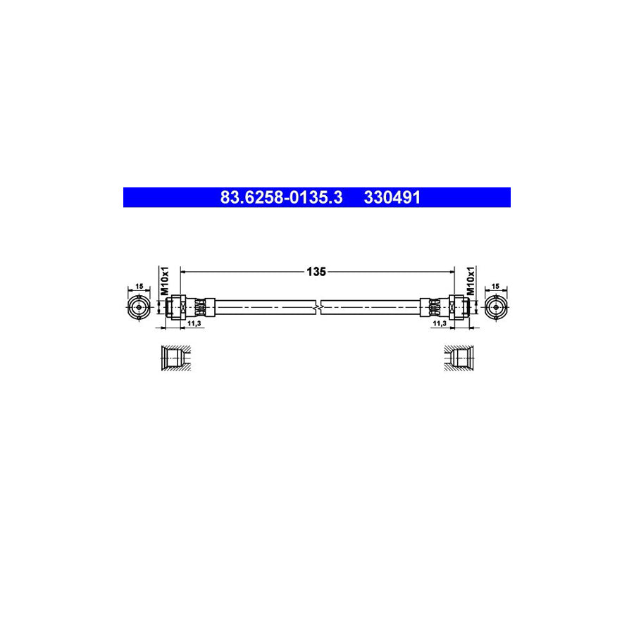 ATE 83 6258 0135 3 Brake Hose 135Mm