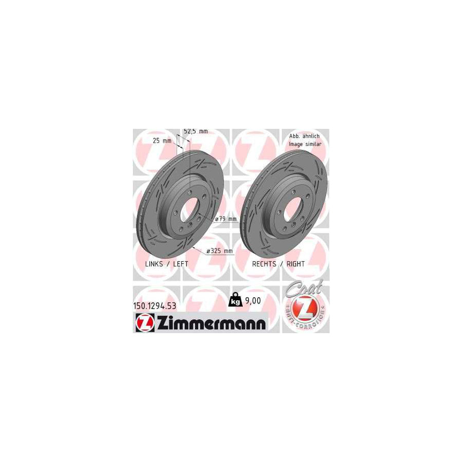 ZIMmERMANN BLACK Z 150 1294 53 Brake Disc Internally Vented Slotted Coated High carbon