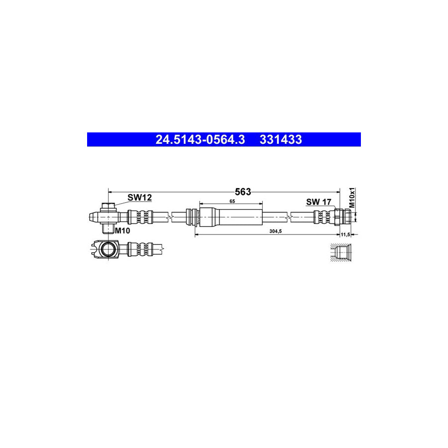 ATE 24 5143 0564 3 Brake Hose 563Mm M10X1 