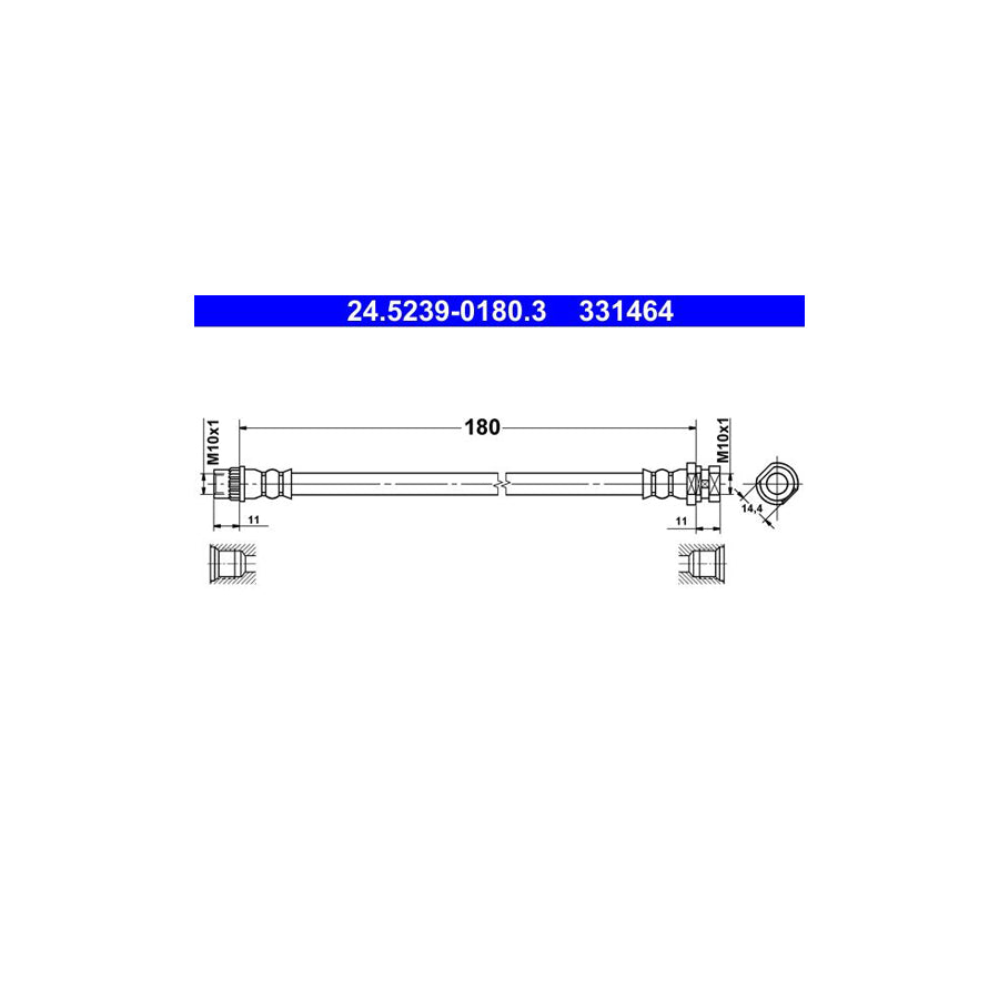 ATE 24 5239 0180 3 Brake Hose for RENAULT KANGOO 180Mm