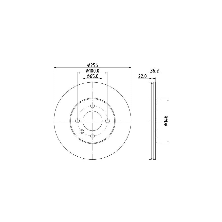 HELLA 8DD 355 125 391 Brake Disc PRO Externally Vented Coated without wheel hub without wheel studs