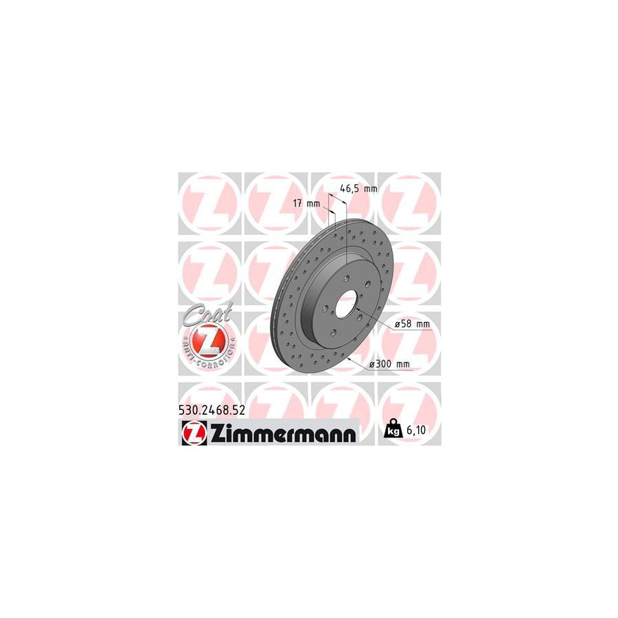 ZIMmERMANN SPORT COAT Z 530 2468 52 Brake Disc Internally Vented Perforated Coated
